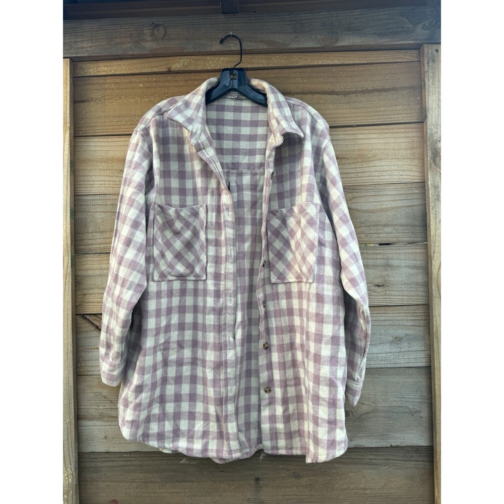 Dizzy Lizzy Oversized Pink Checkered Button Flannel Overshirt Size Xlarge